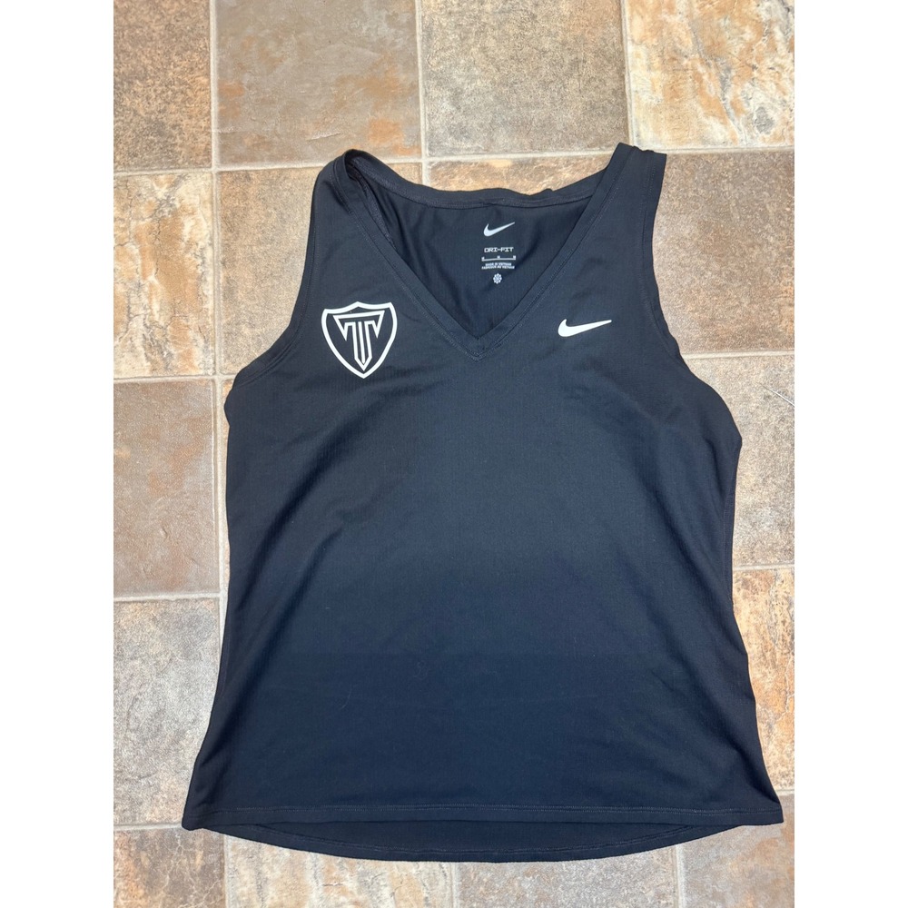 Nike Dri-FIT Womens Black V-Neck Racerback Athletic Tank Top Team Logo Size M